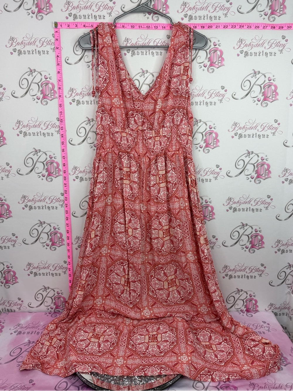 Dress long maxi paisley print red Sleeveless Coral Patterned Maxi Dress